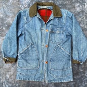 Vintage L.L. Bean Denim Barn Chore Coat Heavyweight Denim Wool Lining